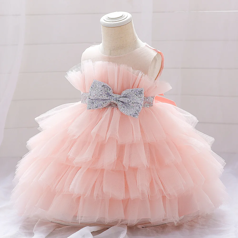 Girls Princess Dress Party Wedding Bridesmaid Formal Gown Kids Baby's  Pompadour cake dress Sequined multi-layer dress bowknot