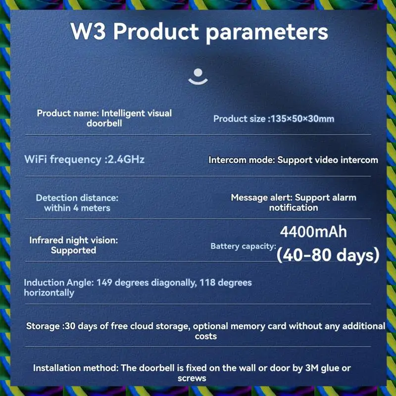 毎日のワイヤレス WIFI ドアベルビデオインターホンドアベルカメラ 2MP スマートホームセキュリティ保護 PIR モーション検出