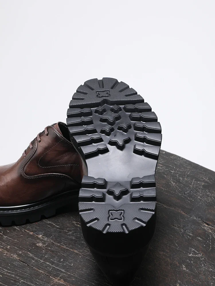 2024 Spring And Autumn New Men's Formal Shoes Genuine Leather Thick Sole Lace Up Business Casual Shoes