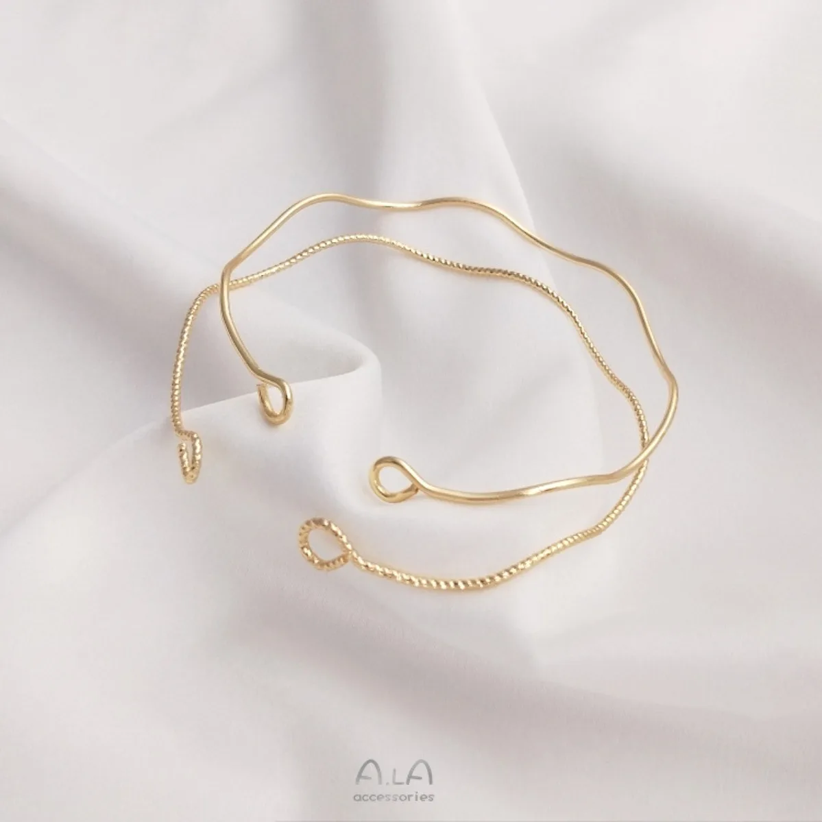 Brass Gold Plated Wavy Double End Open Gourd Bangle Blank DIY Handmade Wrist Bracelet Jewelry Findings