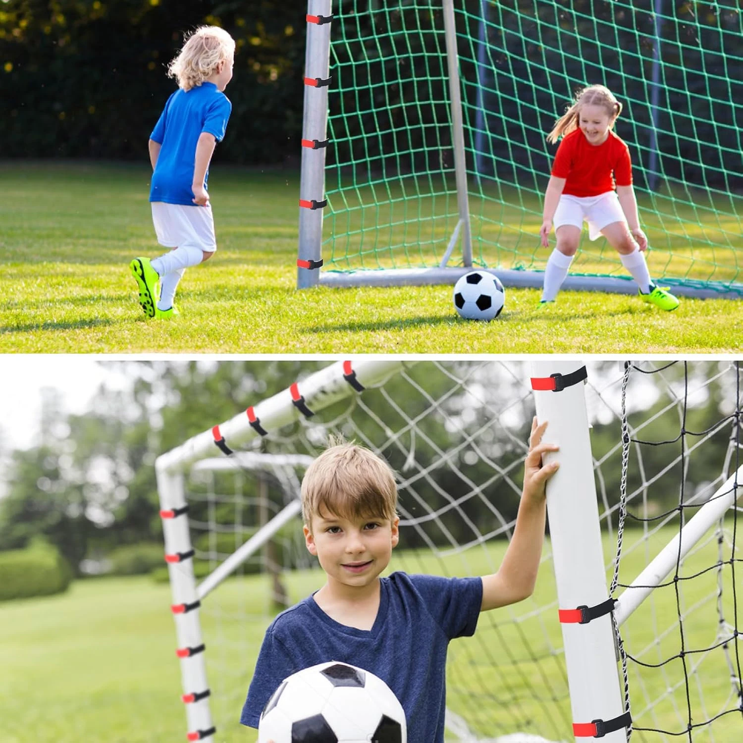 Sangles de fixation pour tenir les filets de placement de football, clips de degré d'usure, conception de poteaux de but, 15 pièces