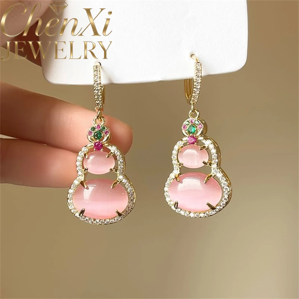High-End Ice-Colored Cat's Eye Stone Square Shape Water Droplet Stars Earrings Best Exquisite Lucky Charms Elegant Popular Gift