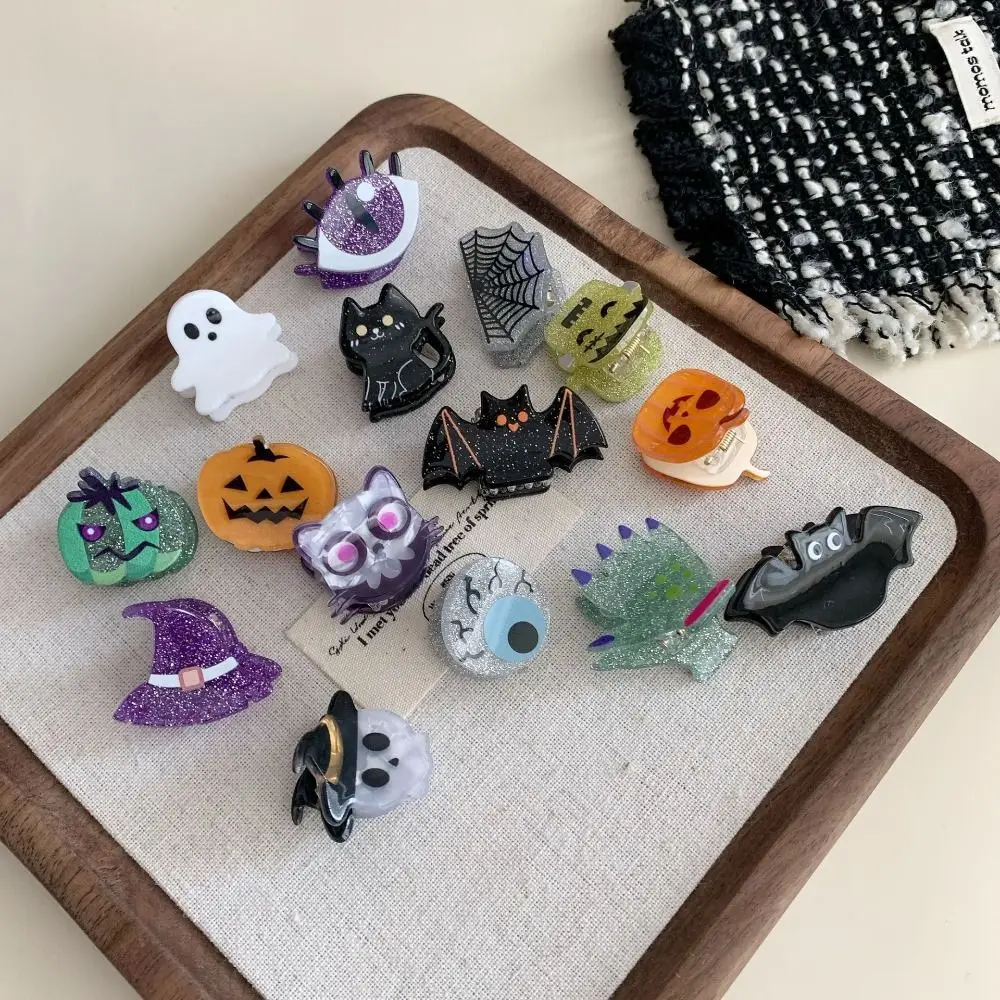 Funny Pumpkin Halloween Mini Grab Clip Bat Acrylic Ghost Grab Clip Small Headdress Spooky Hair Claw Festive Hair Accessories