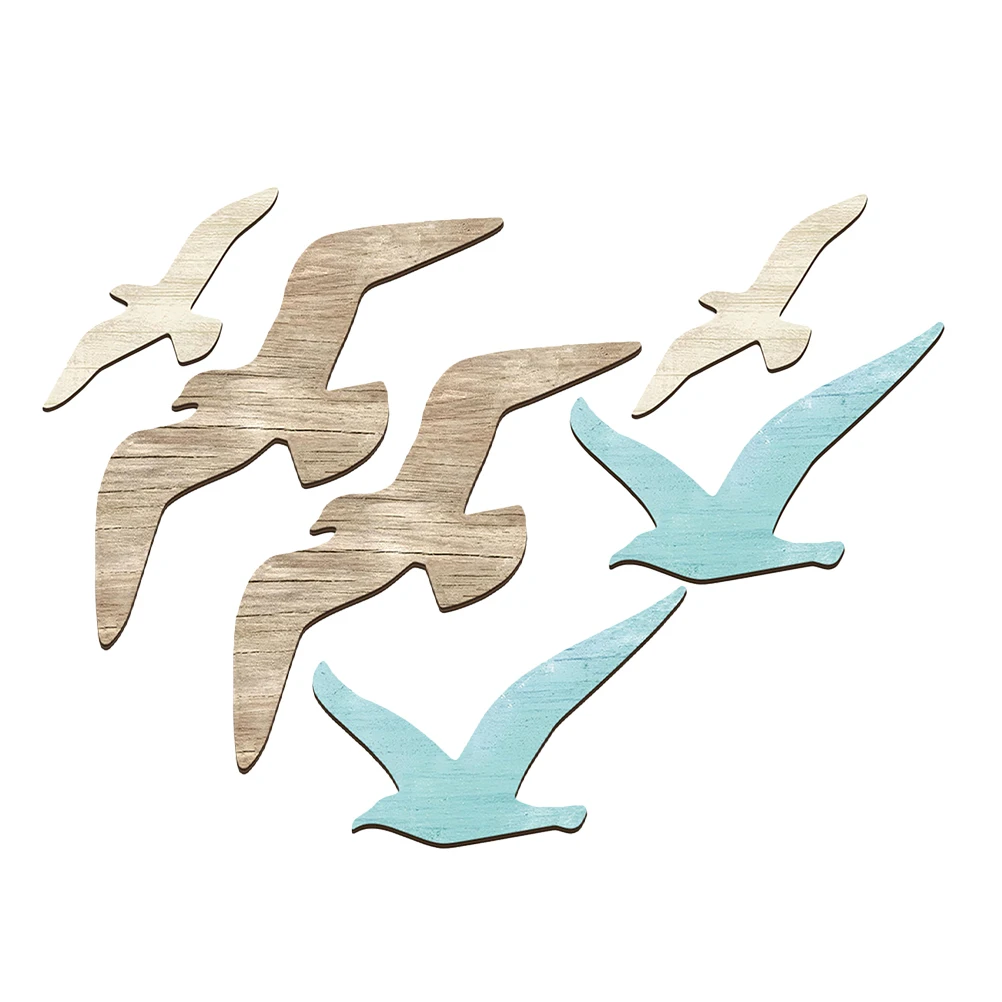 

6pcs Wooden Seagull Wall Decor Mediterranean Style Coastal Home Ornament Natural Wood Finish Vintage Charm Wall Art Nautical Sea