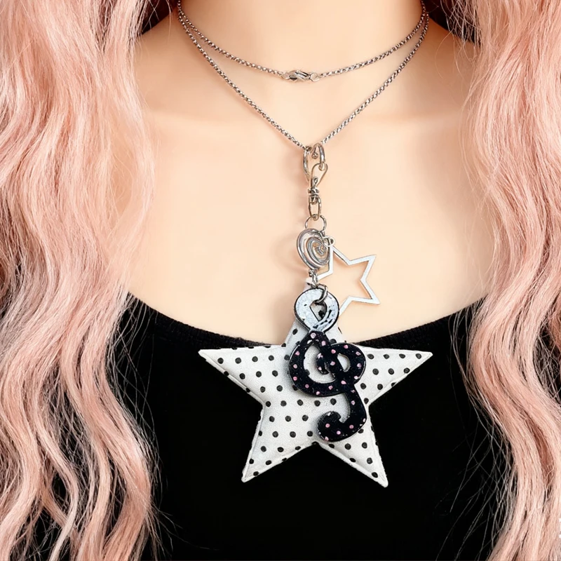 Korean Fashion Polka Dot Star Swirl Pendant Necklace Women Vintage Cartoon Harajuku Aesthetic Y2K Necklace Accessories Jewelry
