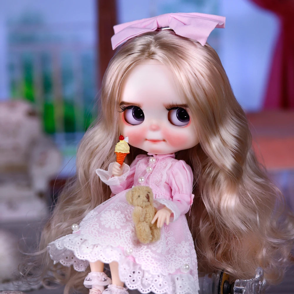 

ICY DBS Blyth Doll Cute Coy Expression Naughty Little Girl Прекрасное розовое платье с бантом DIY 30 см Кукла Девушка Фестивальный подарок Подарок на день рождения