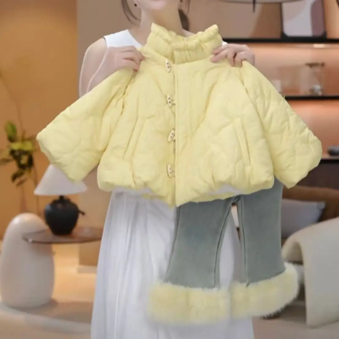 Girls Winter Set Kids Puffer Coat With Fleece Lined Jeans Fashion Warm Clothes Set 2‑Piece Outfit 2 3 5 7 9 Y