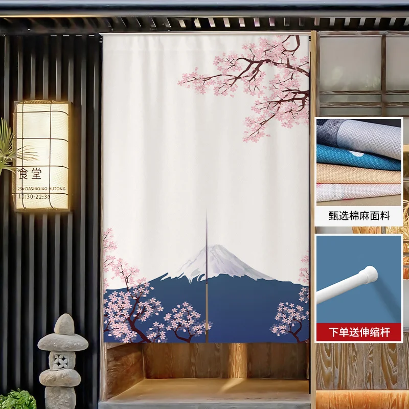 VIKAMA Japanese Cotton Linen Half Door Curtain No Drill Room Divider for Kitchen Bedroom Bathroom Decor
