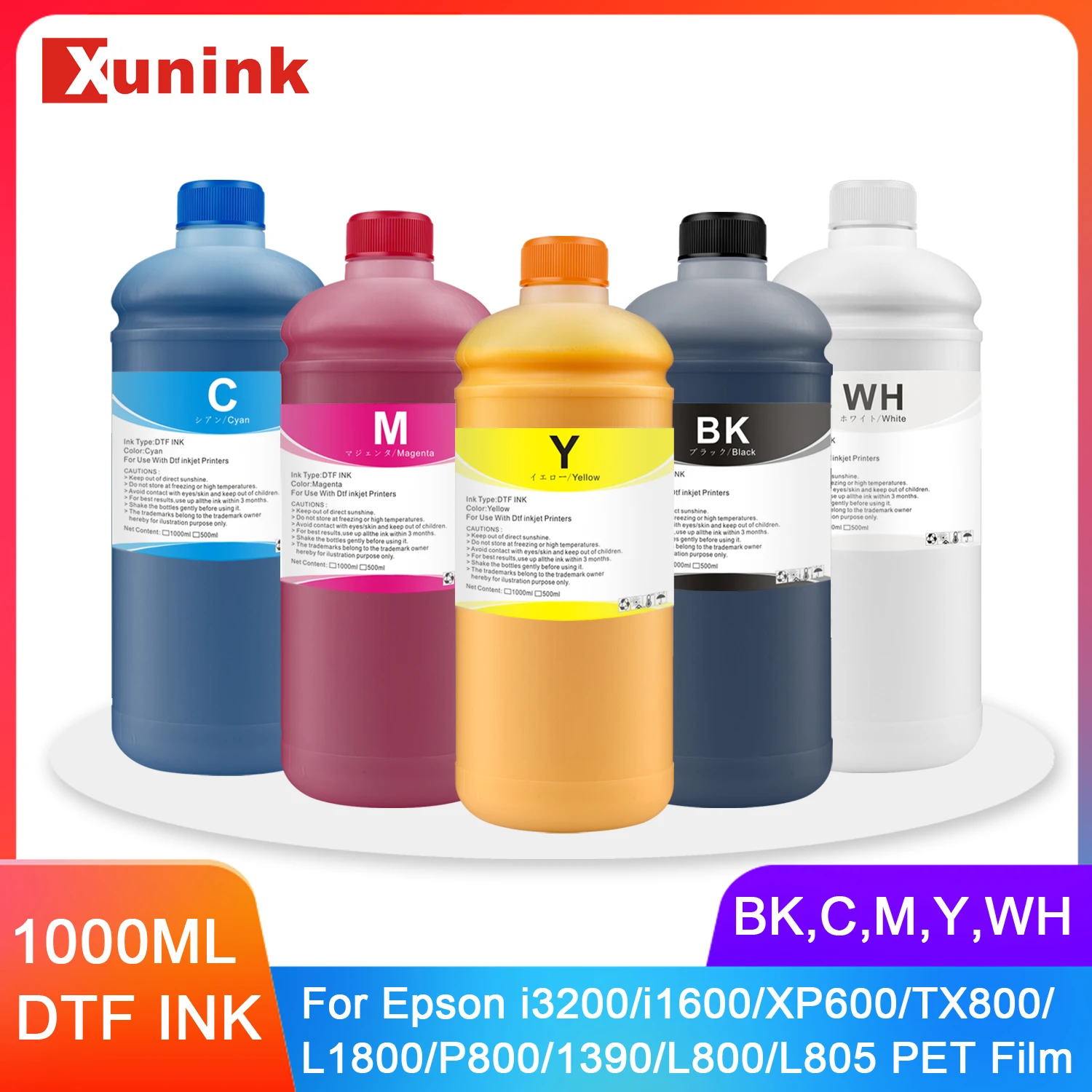 DTF-Tinte 1000ML, DTF-Transfer-Tinte für PET-Folie, kompatibel mit allen DTF-Druckköpfen einschließlich P600 P800 DX5 XP600 TX800 4720 i3200
