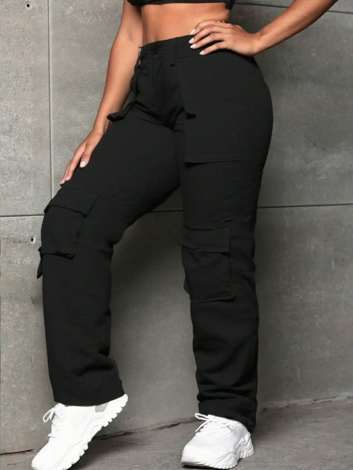 2025 Newest Women's Black Workers Pants Loose Waist Loose Y2k Straight Wide-leg Pants with Pockets Casual Streetwear