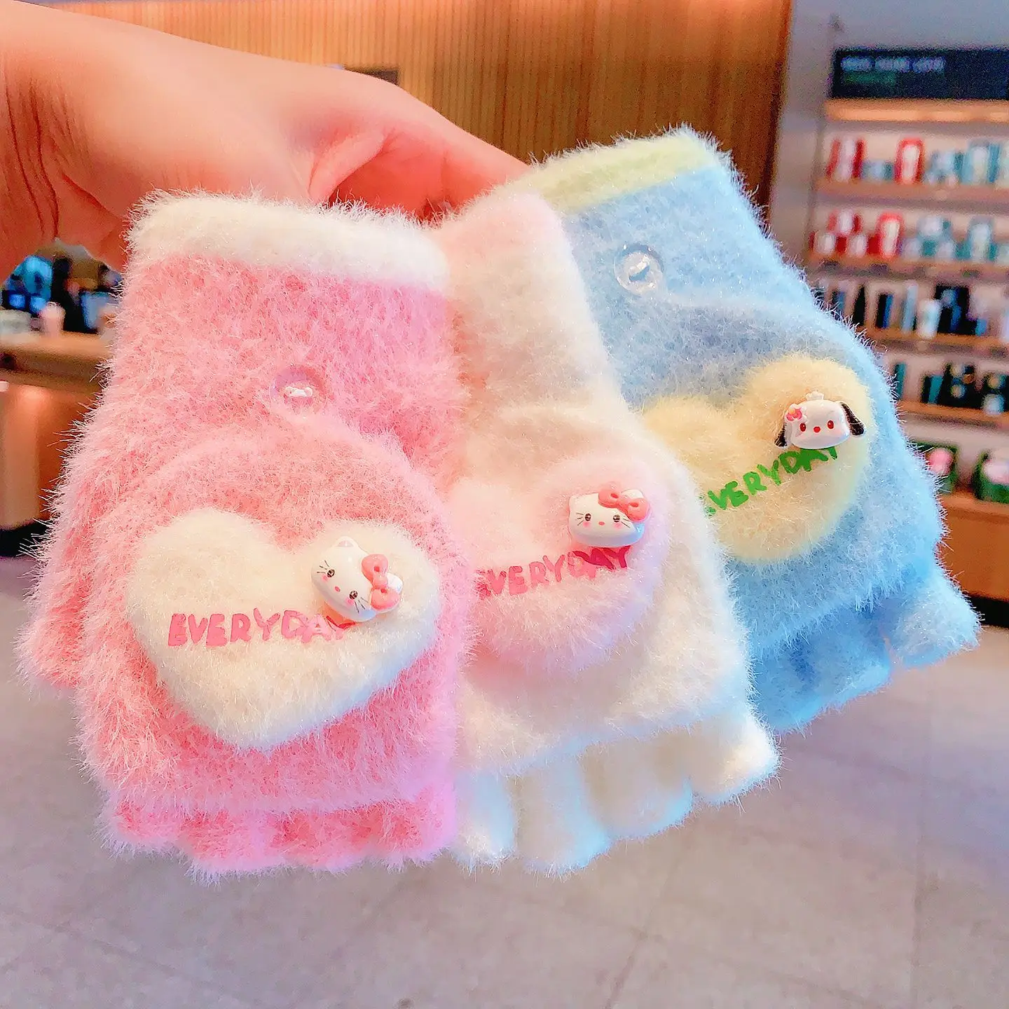 

for 6-12 years Kitty children's Fold-Over gloves for winter anti-freezing warm suitable for writing five-finger exposed gloves