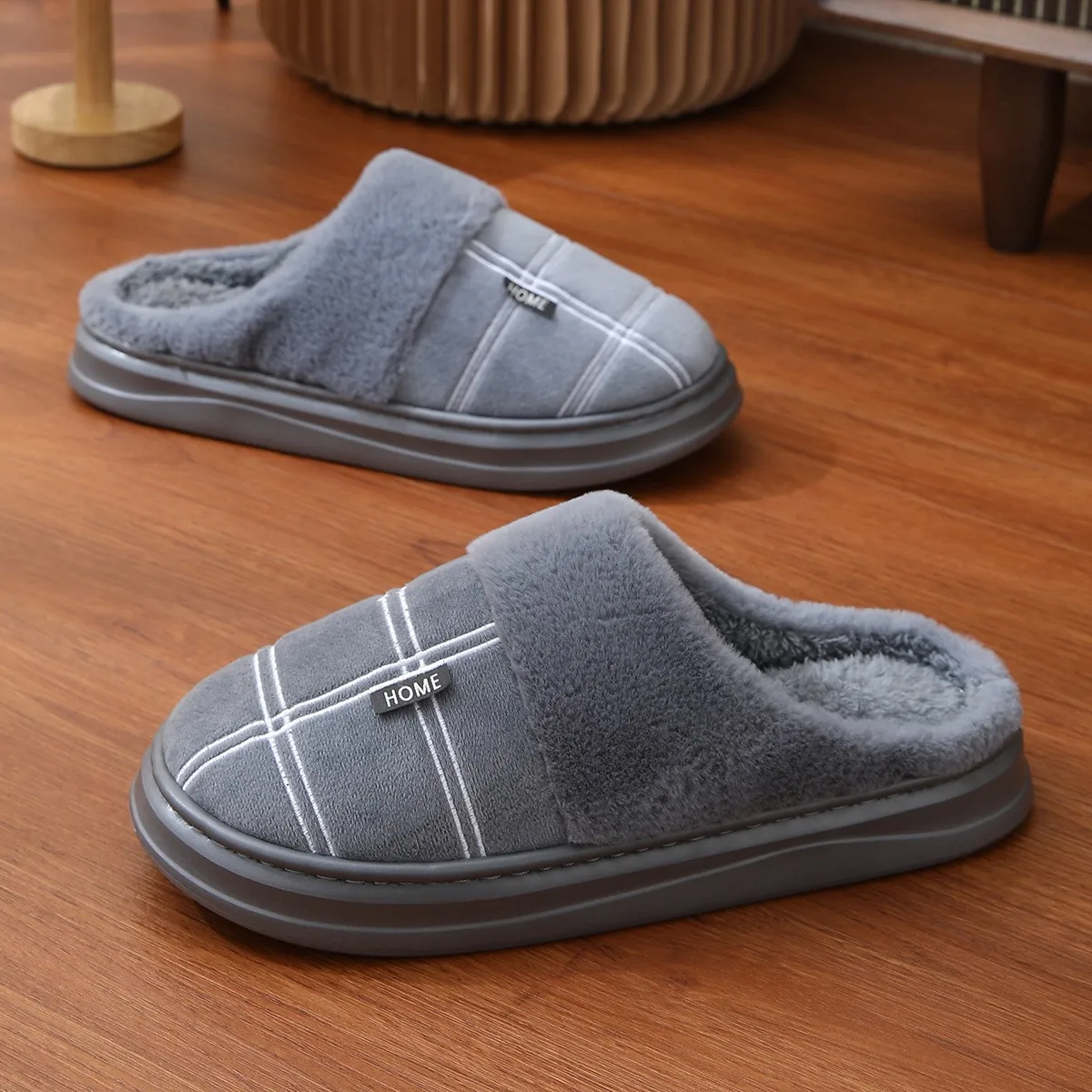 Big Size 50 51 Winter Slippers Women Men Thick Sole Slides Couples Home Warm Shoes Non-Slip Flats Platform Soft Cotton Slipper