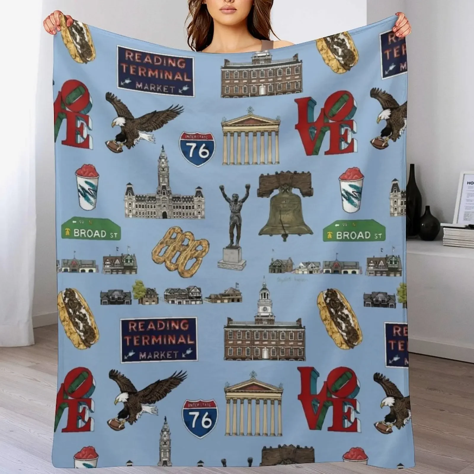 

Philly Pattern - Blue Throw Blanket Fashion Sofas Blankets Sofas Of Decoration Soft For Sofa Thin Blankets