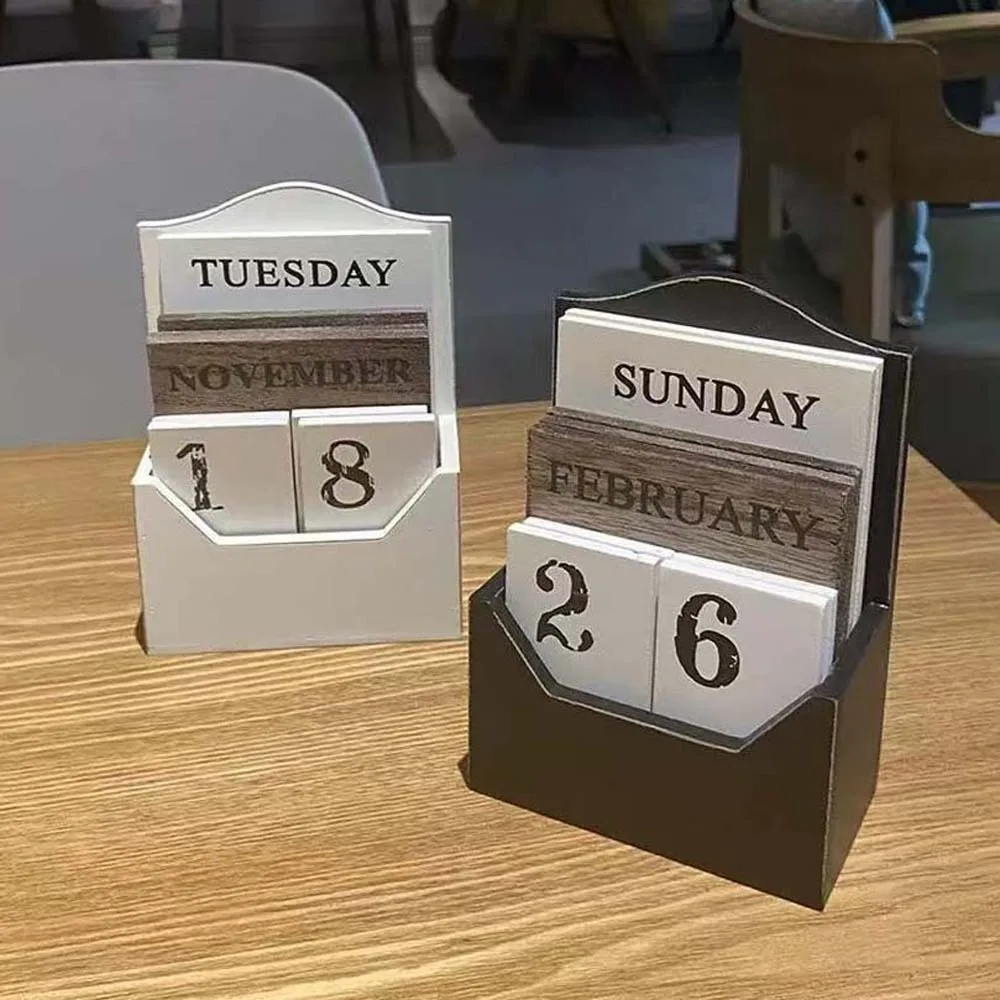 

Aesthetic Wooden Perpetual Calendar Manual Home Decoration Desk Calendar Ornament Black Reusable Date Display Ornament