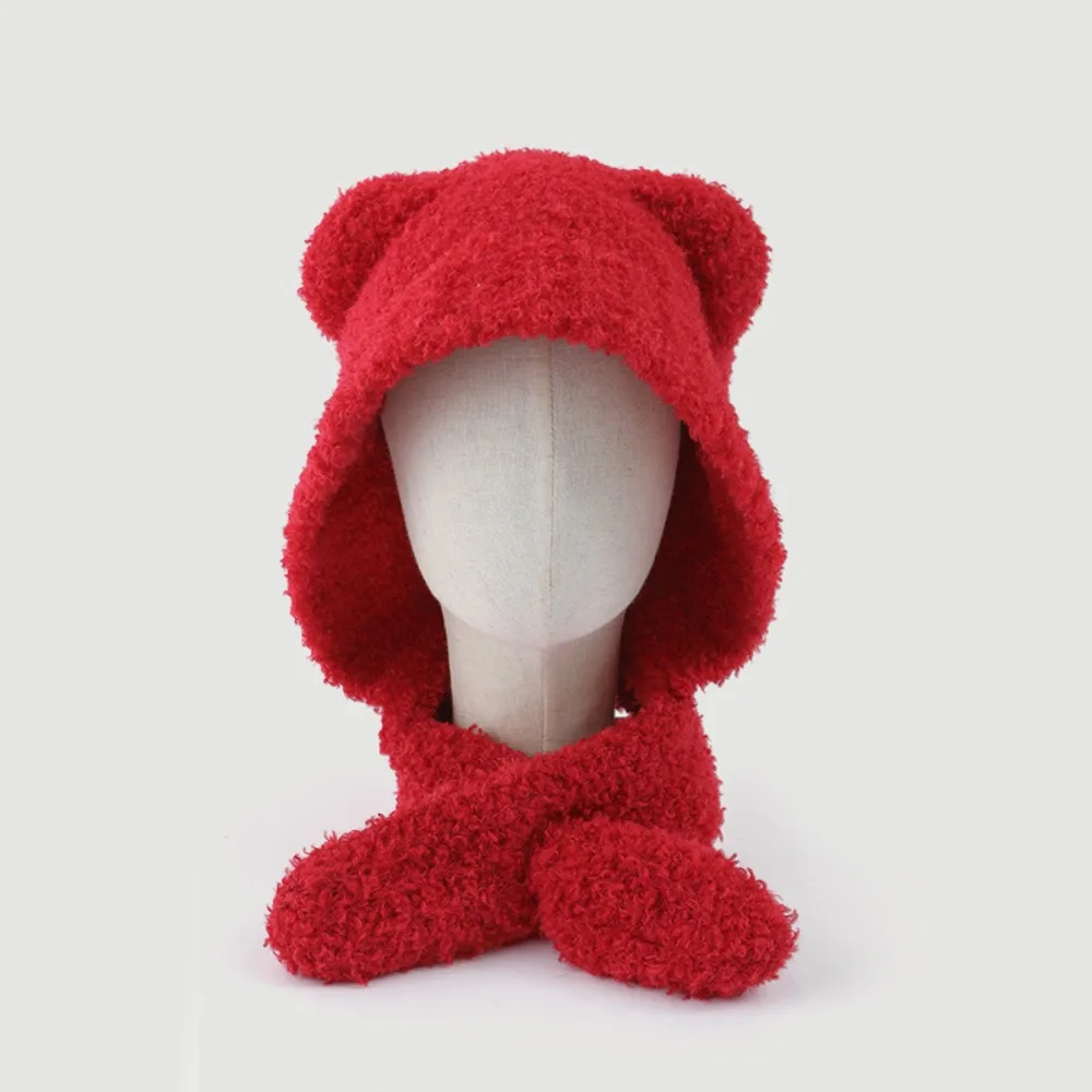 

Cartoon Warm Bear Ear Hat Cap Velvet Cute Beanies Windproof Thickened Hat Scarf Integrated Winter