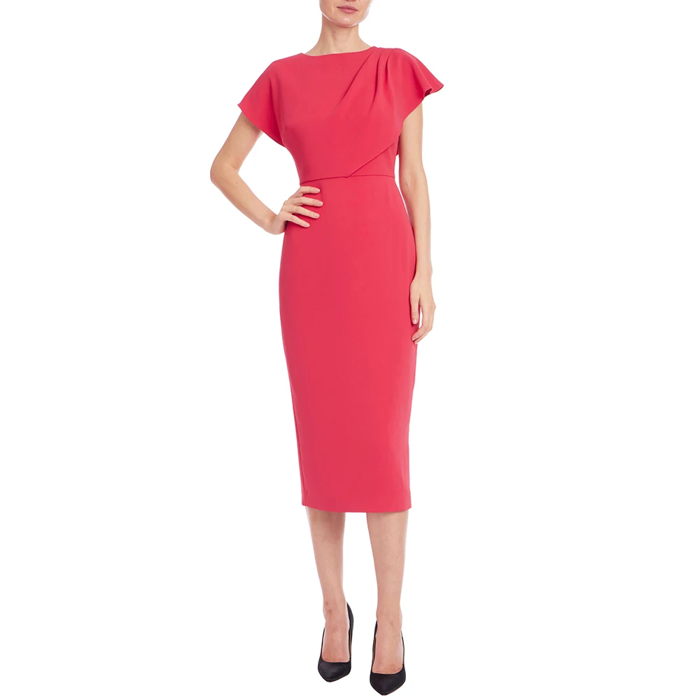 

Elegant O-Neck Cap Sleeves Tea Length Evening Dresses Customized Dubai Pleats Jersey Formal Occasion Wedding Party Prom Gowns