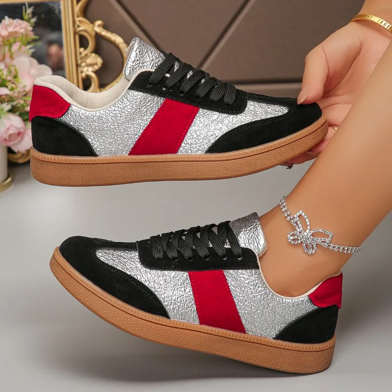 Women's Comfortable Vintage Color Blocking Sneakers Women Anti Slip Fashionable Shallow Mouth Vulcanized Shoes Spring and Autumn