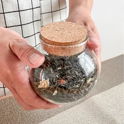 500ML Spherical Glass Food Storage Container with Cork Lids Large Capacity Sealed Glass Bottles Pot Jar for Kitchen Organizer