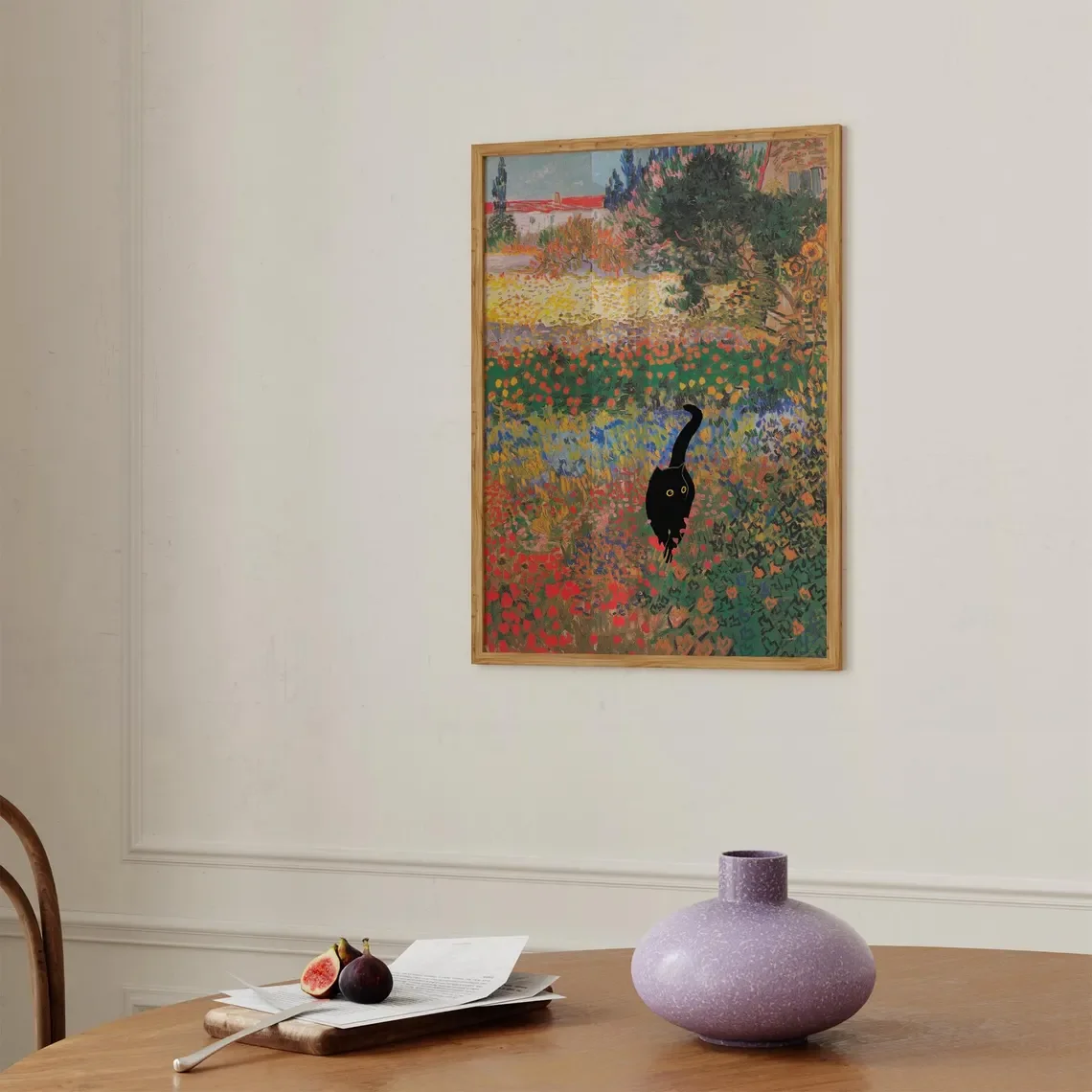 Black Cat in Van Gogh Garden Print Famous Painting Cat Wall Art
