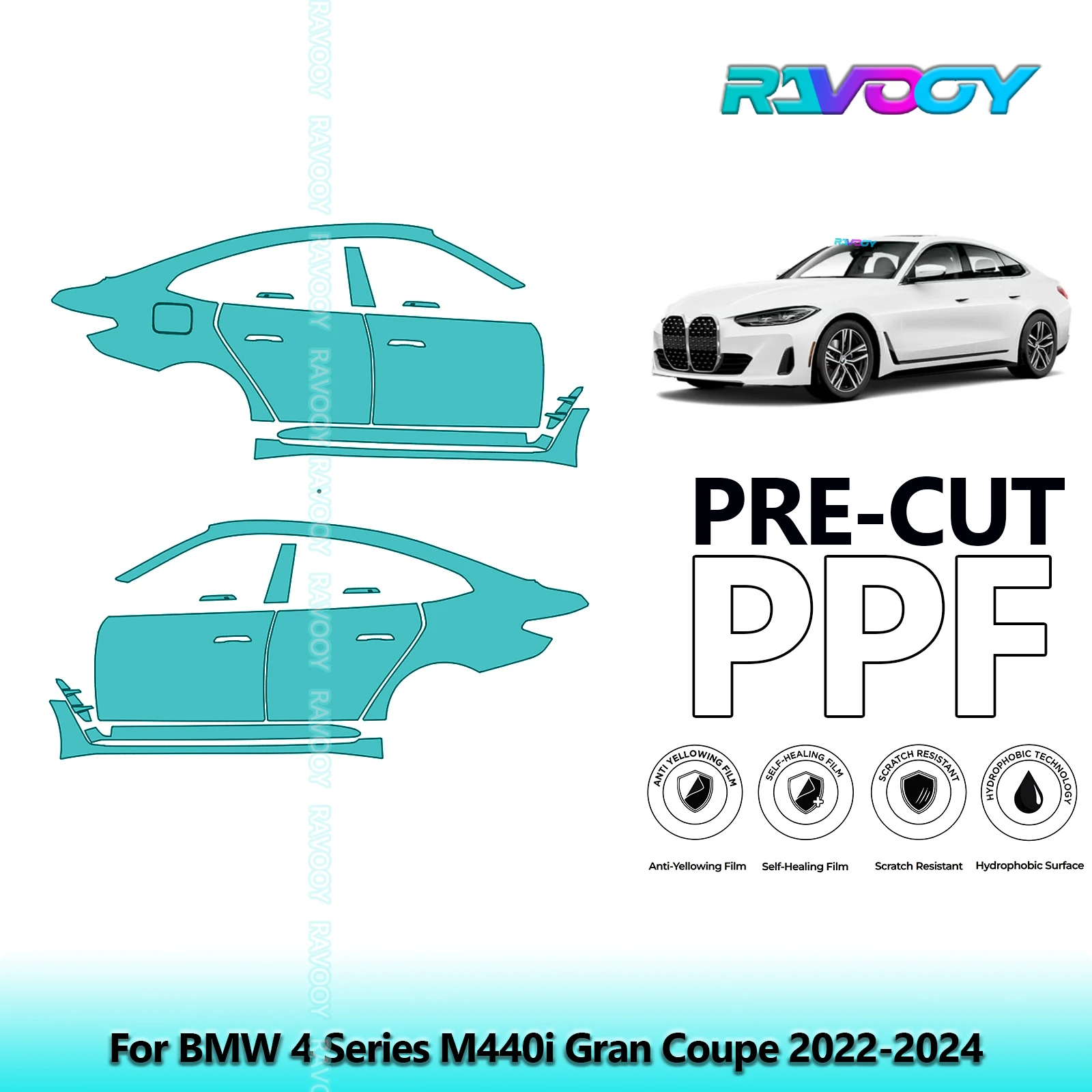 

For BMW 4 Series M440i Gran Coupe 2022-2024 8.5mil Clear Matte Pre-Cut PPF Door & A/B Pillar Kit TPU Paint Protection Film Set