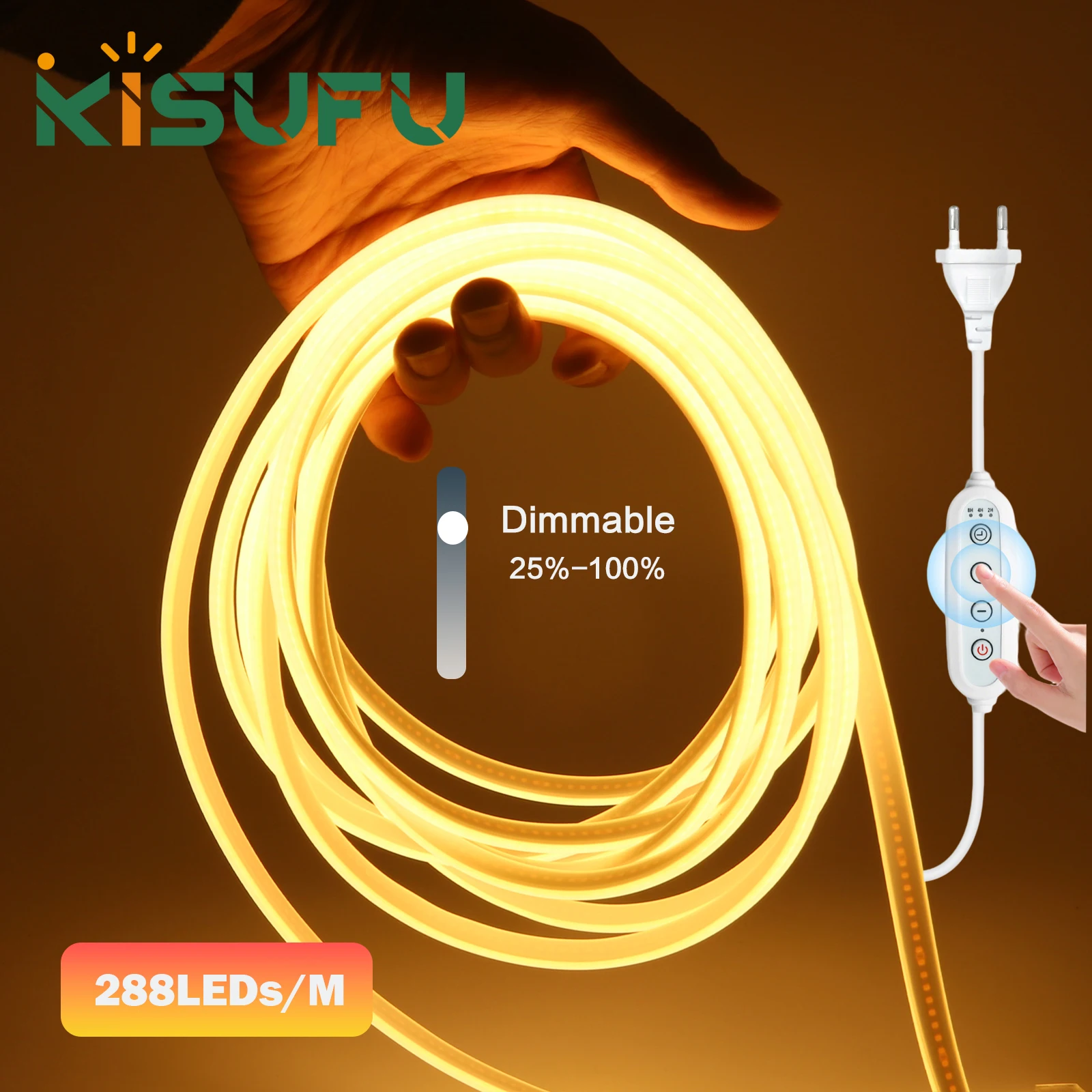 220V Dimmable Switch COB LED Strip With Dimmer Kit 288LEDs/M Waterproof 3000K 4000K 6000K Flexible Neon Light Kitchen Room Decor
