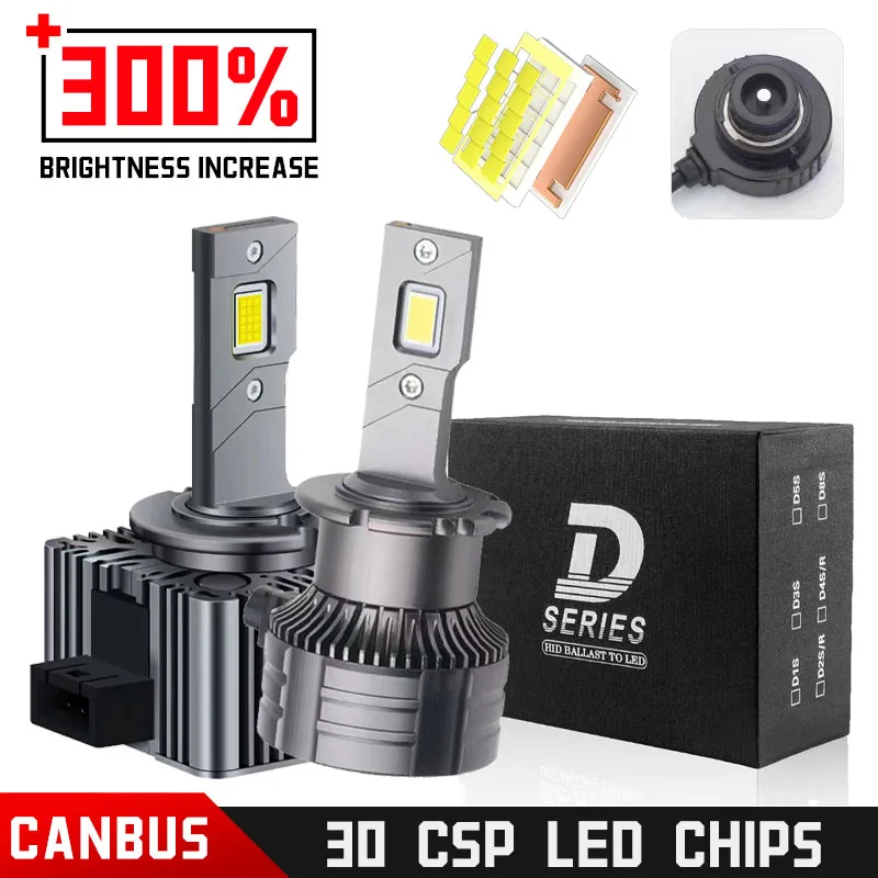 

2PSC D1SD2S LED 70W Headlights HID D3S D4S D5S D8S 30000LM 6000K Two-sided CSP Chip Auto Lamp High Low Beam Plug&Play CANBUS 12V