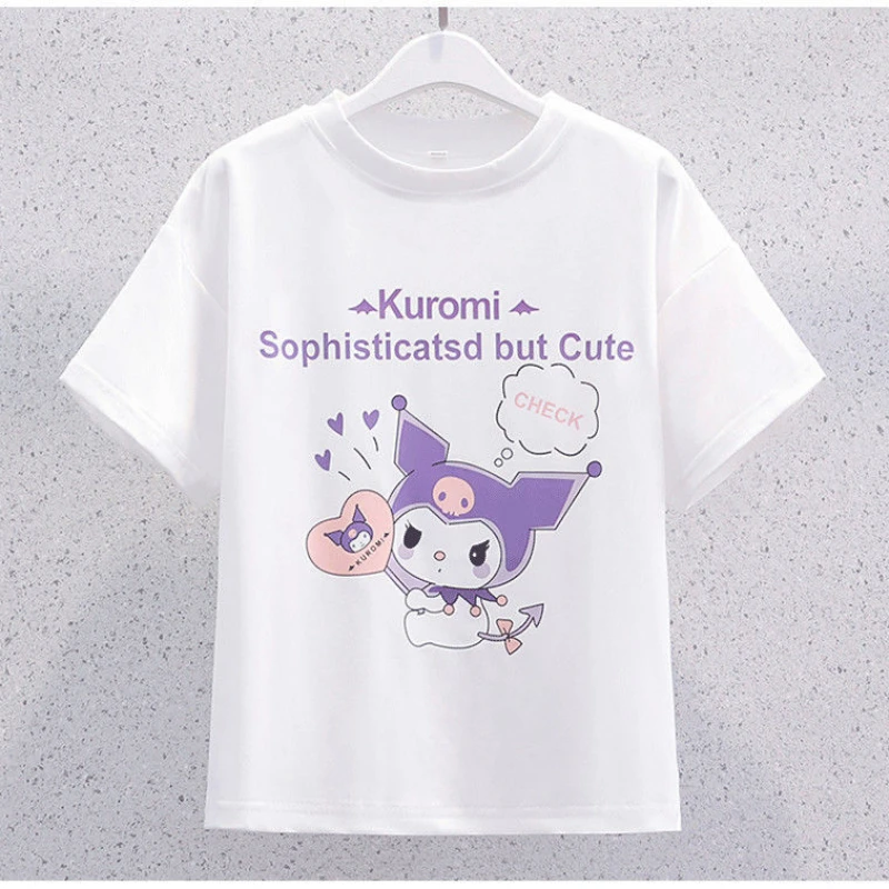 Sanrio Kuromi-Camiseta de estilo universitario Kawaii para niñas, traje de falda, ropa de verano, uniforme JK, falda, camiseta de manga corta, conjunto de dos piezas