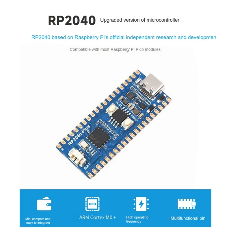 Waveshare RP2040 Plus Microcontroller Upgrade RP2040 Dual Core Processor 16MB On-Chip Flash For Raspberry Pi Pico