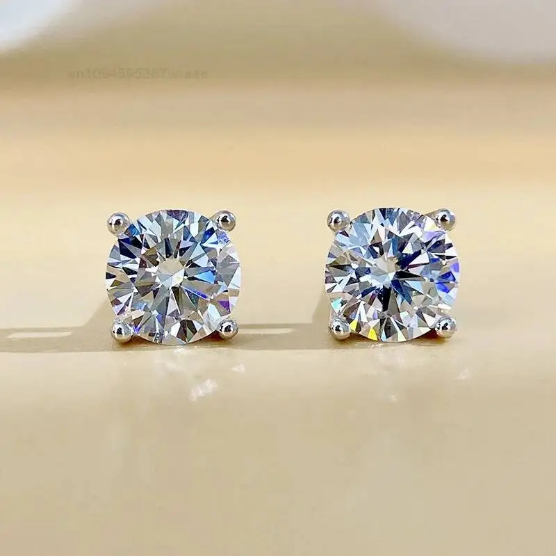 Moissanite Earrings Men Women S925 Sterling Silver Ear Bone Studs Four-claw Cultivated Wedding Elegant Classic TK Cross-border