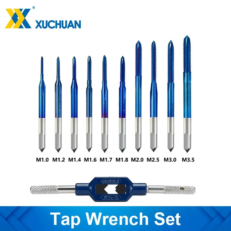 10pcs M1-M3.5 Thread Taps With 1pc Adjustable M1-M8 Wrench Machine Tap Wrench Set For Metal Working Screw Tap Drill Bit