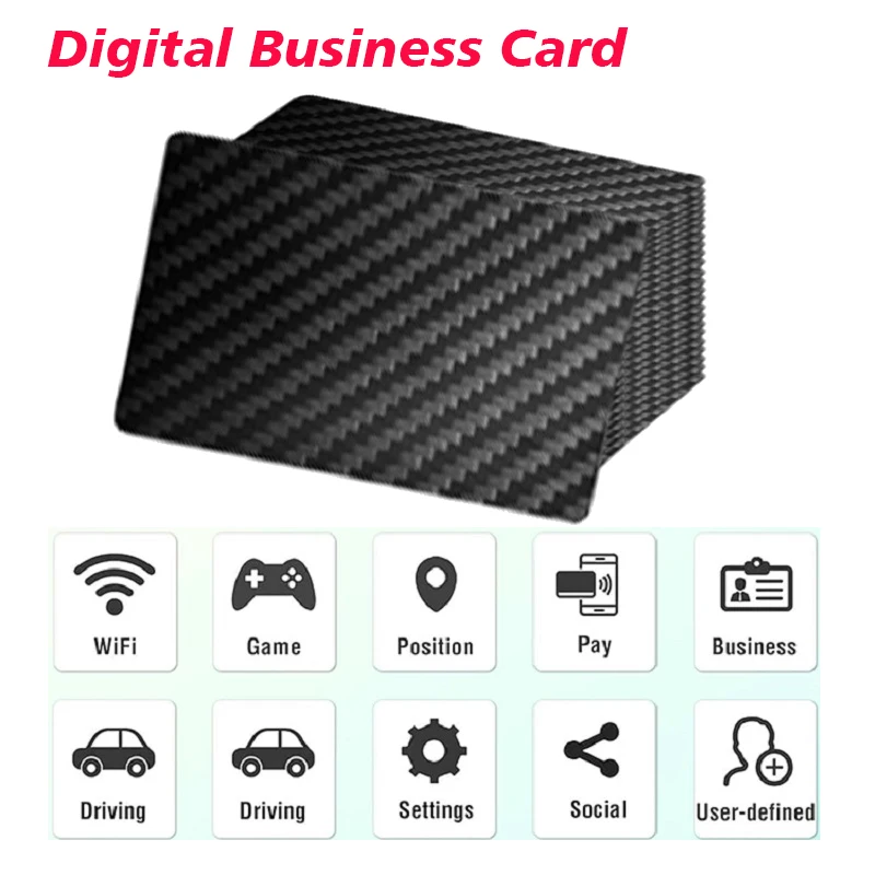 Tarjeta de visita digital NFC, tarjeta de fibra de carbono, tarjeta de visita NFC de lectura rápida, tarjeta de nombre inteligente Ntag 215, tarjeta de reconocimiento social