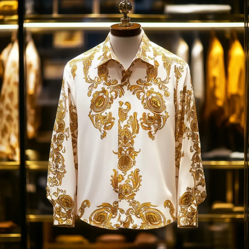Men's fashion luxury gold pattern is suitable for gift giving occasions, parties, and wearing men's long sleeved shirts