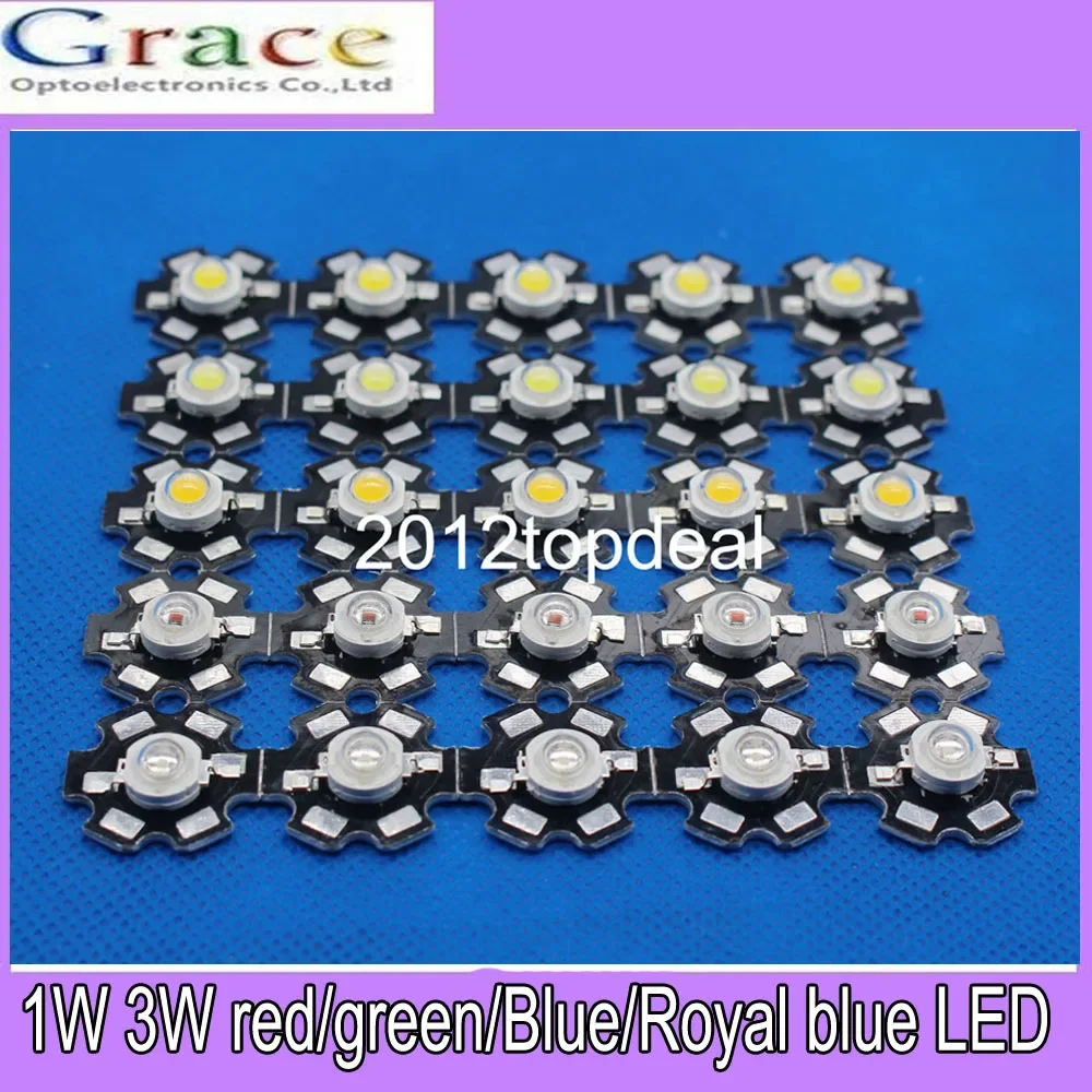 Hot 10pcs 1W 3W High Power warm white/cool white /natural white/red/green/Blue/Royal blue LED with 20mm star pcb