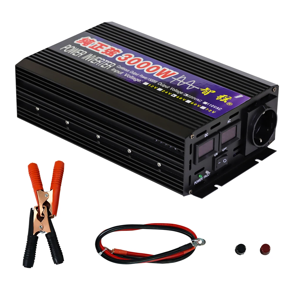 Pure Sine Wave Inverter 4000W 3000W 2000W Power Bank DC 12V 24V To AC 220V Voltage 50/60HZ Converter Solar Car LED Display