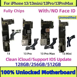 Bilashmart Unlocked iPhone 13 pro max 13Pro Motherboard with/no Face ID Clean iCloud 13 mini Logic Board Support Update mainboard