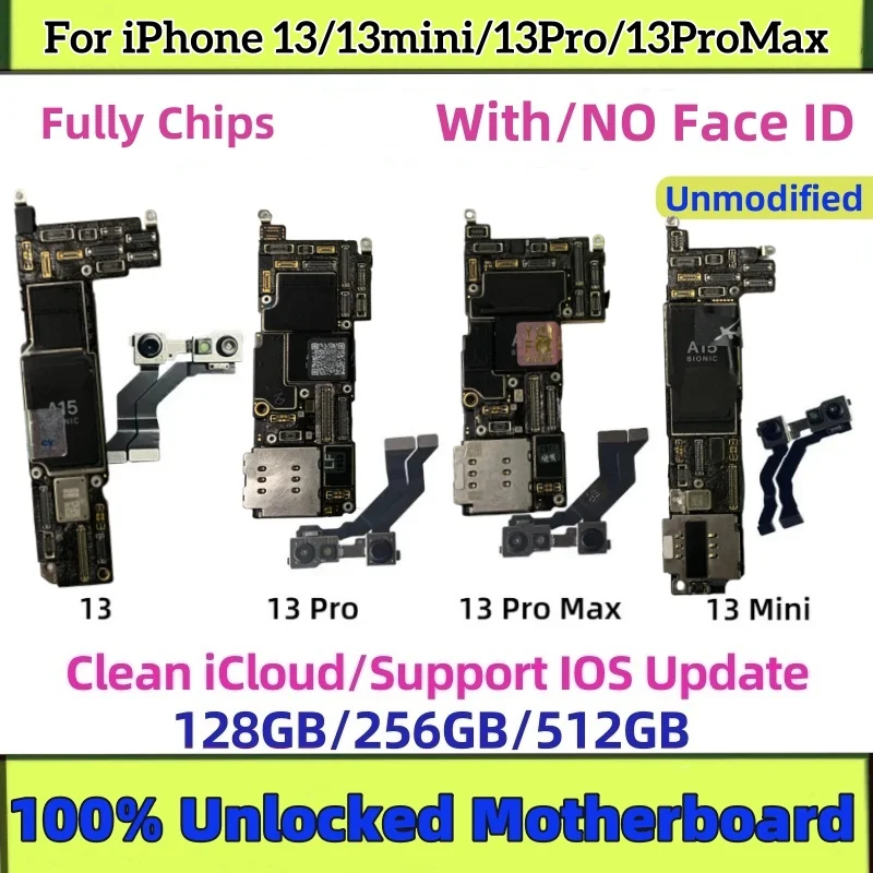 Unlocked For iPhone 13 Pro Max Motherboard With/No Face ID Clean ICloud For 13 Mini 13Pro Logic Board Support Update Mainboard