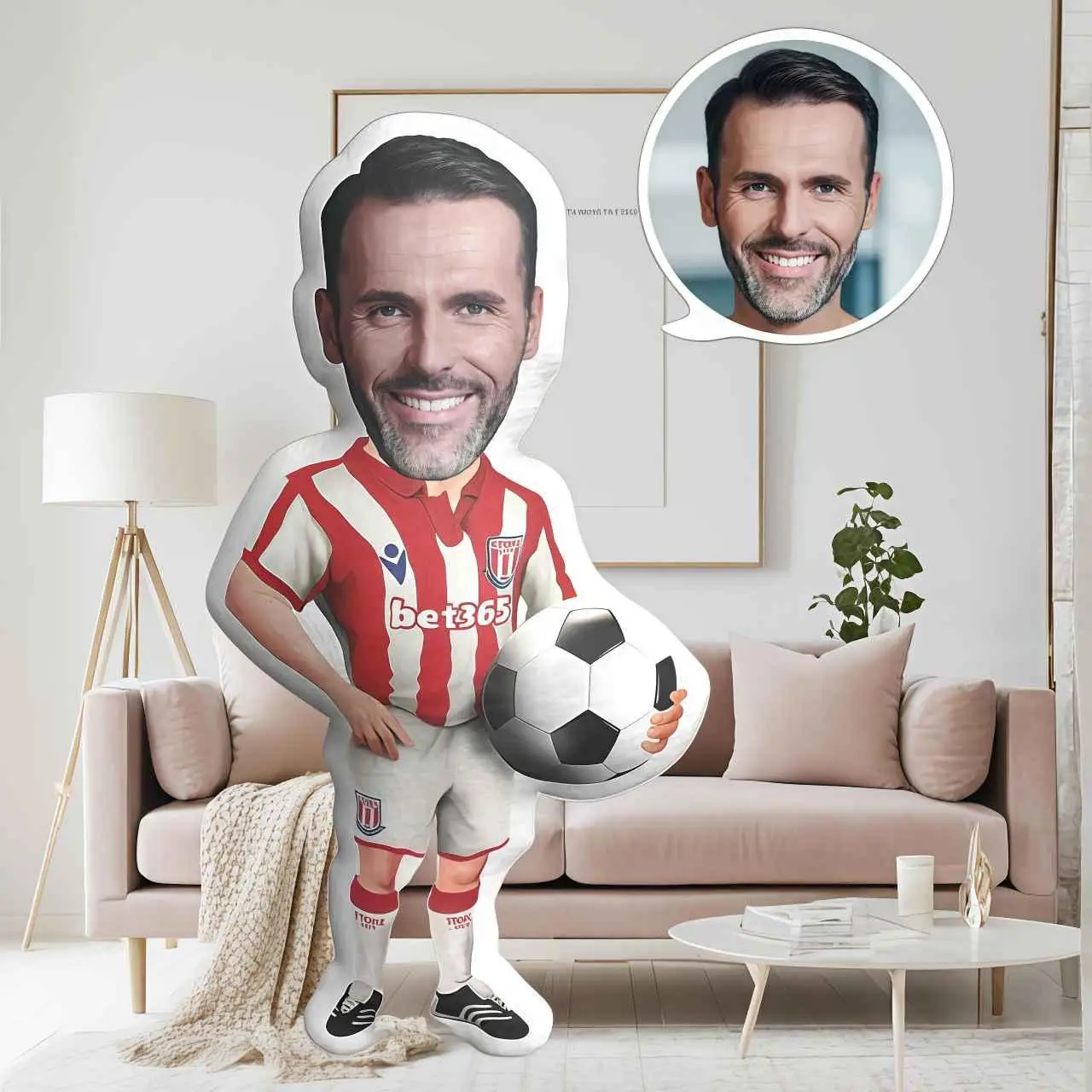 

Cartoon football shaped pillow, face customization, gift to friends, prank friends, funny pillows