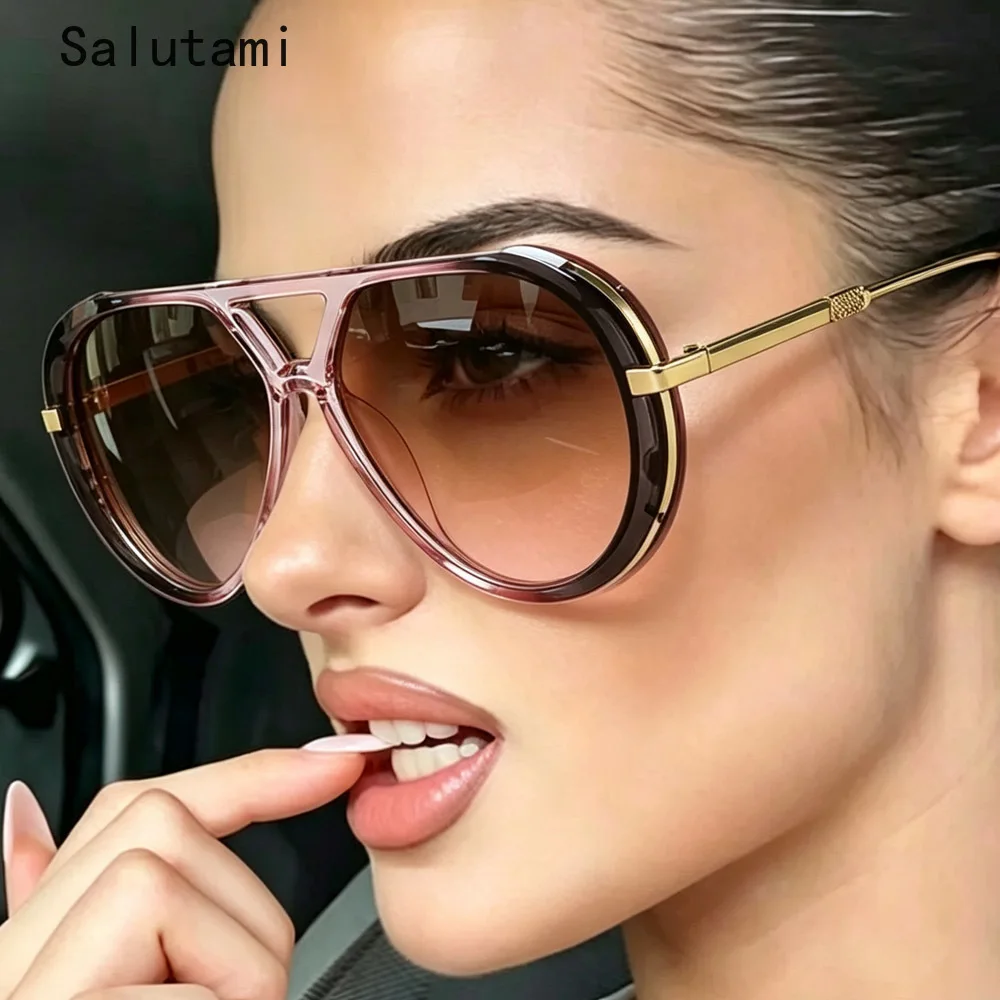 Vintage Alloy Oval Polit Sunglasses for Women New Fashion Brand Patchwork Gradient Lens Sun Glasses Men Shades UV400 Eyewear