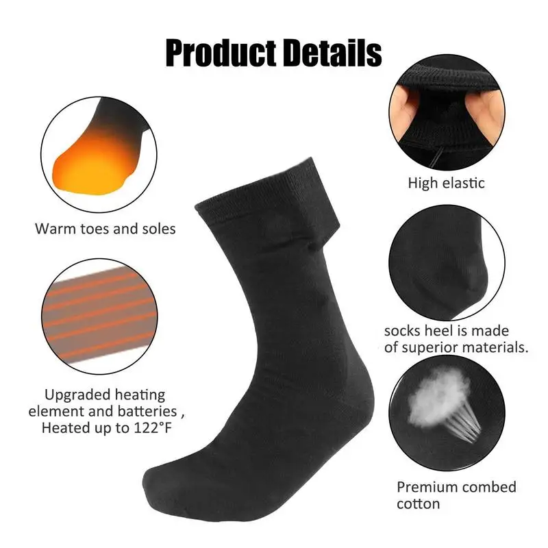 Calcetines calefactables recargables por USB, calcetines calefactables eléctricos, calcetines cálidos de algodón, medias largas de 5V, calentamiento rápido, suministros cálidos para invierno, Unisex