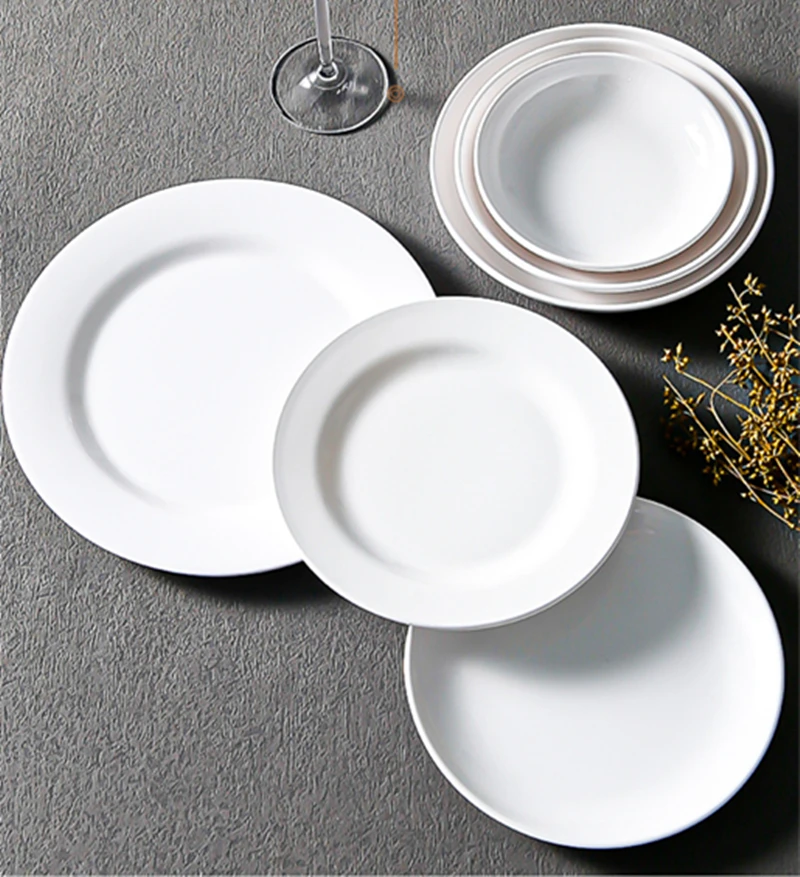 

6-12 Inch Flat Melamine Dinner Plate Round Western Food Trays French Tableware Kitchen Buffet Fruit Steak Salad Dish Plates