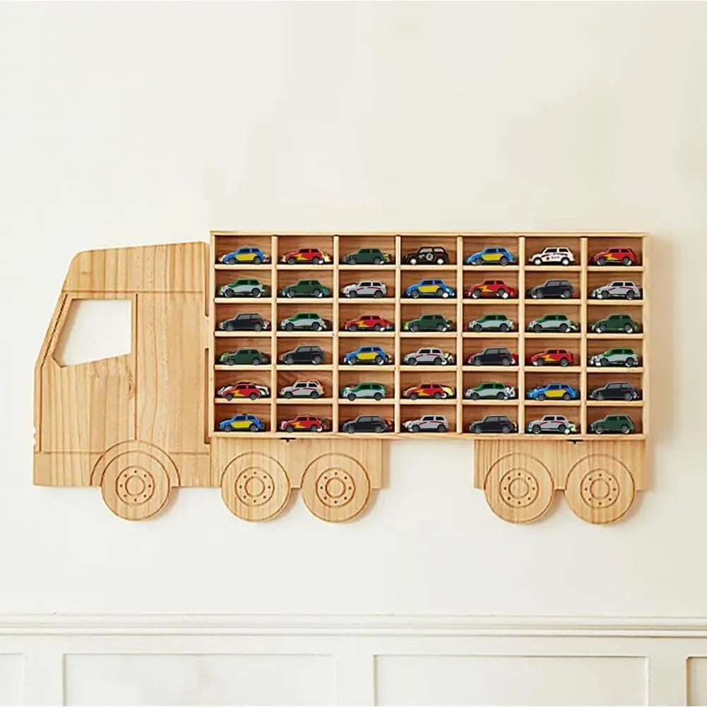 

Wood Toy Car Display Rack, Holds 42 Diecast Cars Model Car Display Case 1/64 Scale Toy Cars Organizer Freestanding Or