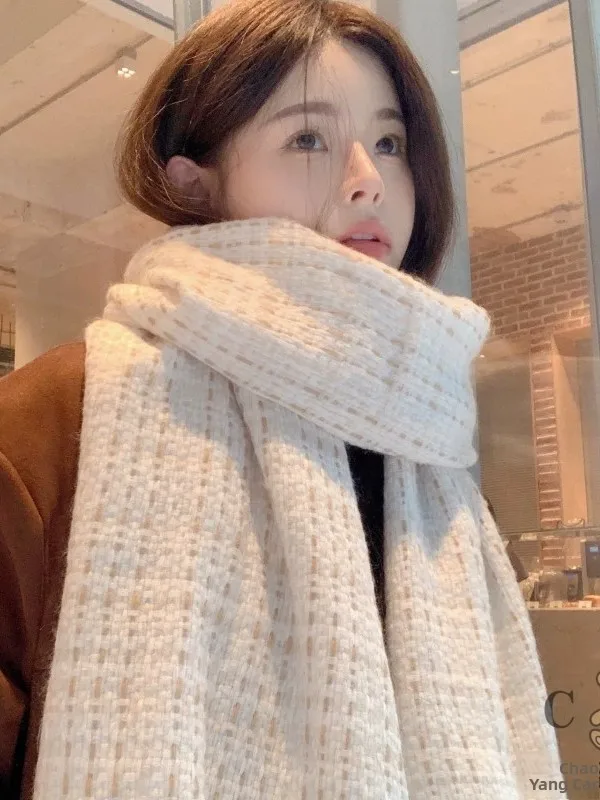 Echarpe-chale-doux-en-tissu-tisse-pour-femme-polyvalente-haut-de-gamme-chaude-protection-du-cou-design-a-carreaux-double-face-tendance-pour-l'hiver
