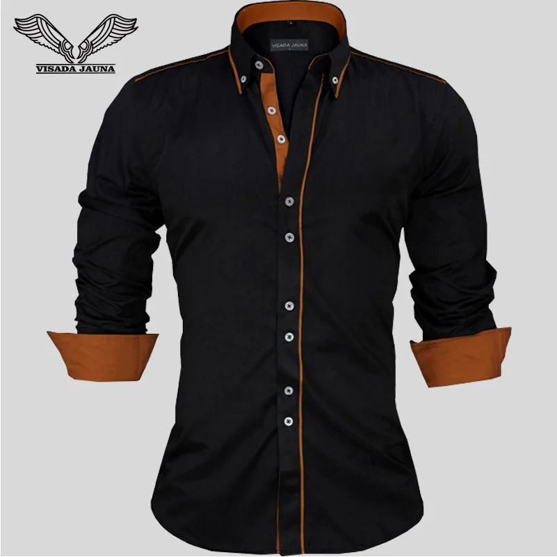VISADA JAUNA Men Shirts Europe Size New Arrivals Slim Fit Male Shirt Solid Long Sleeve British Style Cotton Men's Shirt Office