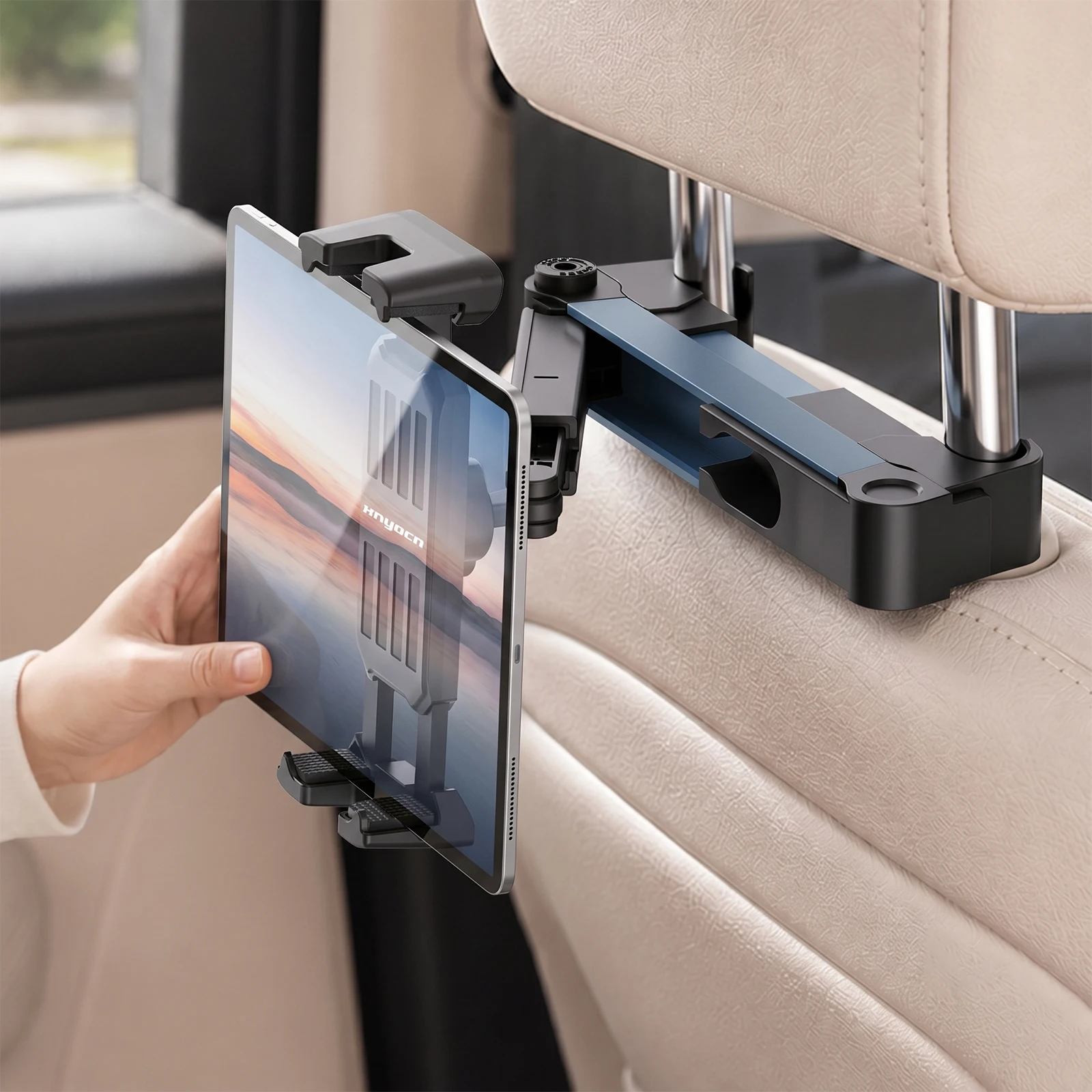Xnyocn Car Backseat Tablet Holder, Foldable Mount For Watching Video, Adjustable Angle Stand For 4-14 Inch Tablets & Phones Trav