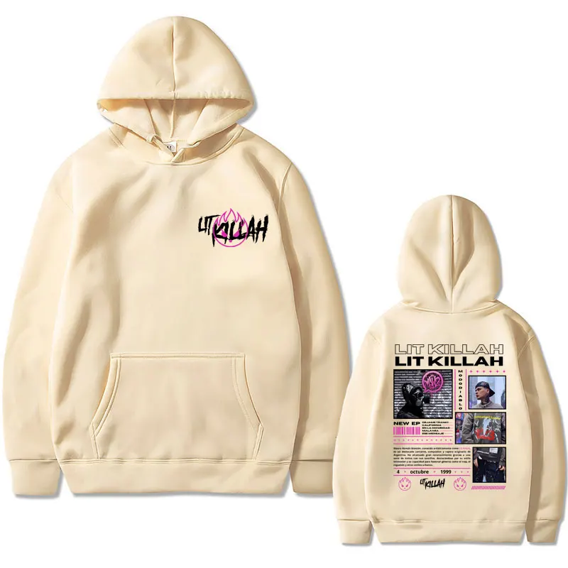 Sudadera con capucha con estampado de doble cara de rapero limitado Lit Killah, Sudadera con capucha Vintage para hombre y mujer, jersey de moda de Hip Hop, sudaderas con capucha