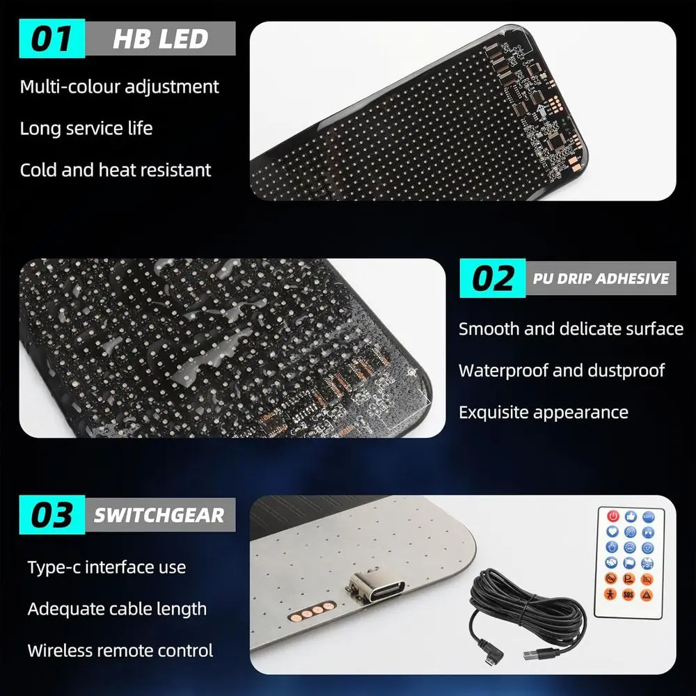 Cartello per auto LED impermeabile 23,6x4,7 in confezione da 2 con telecomando per parabrezza - Luce Devil's Eyes