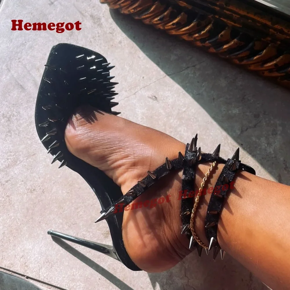 

Studded Cross Buckled Sandals Stiletto Heels Square Toe Rivet Women's Sandals 2025 New Runway Party Shoes Elegant Luxury Summer