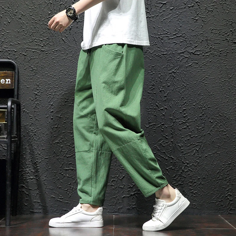 100% Cotton Ankle Length Pants Women Spring Summer Casual Pants Man Trendy Korean Loose Pants Men