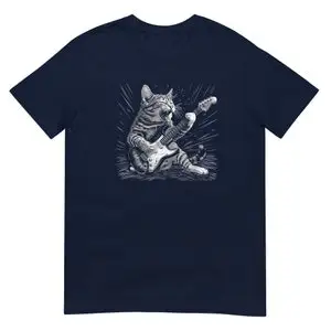 Cat Playing Guitar Bass Illustration Design T-Shirt - Rock & Jazz Music Lover Tee Unisex T-Shirt