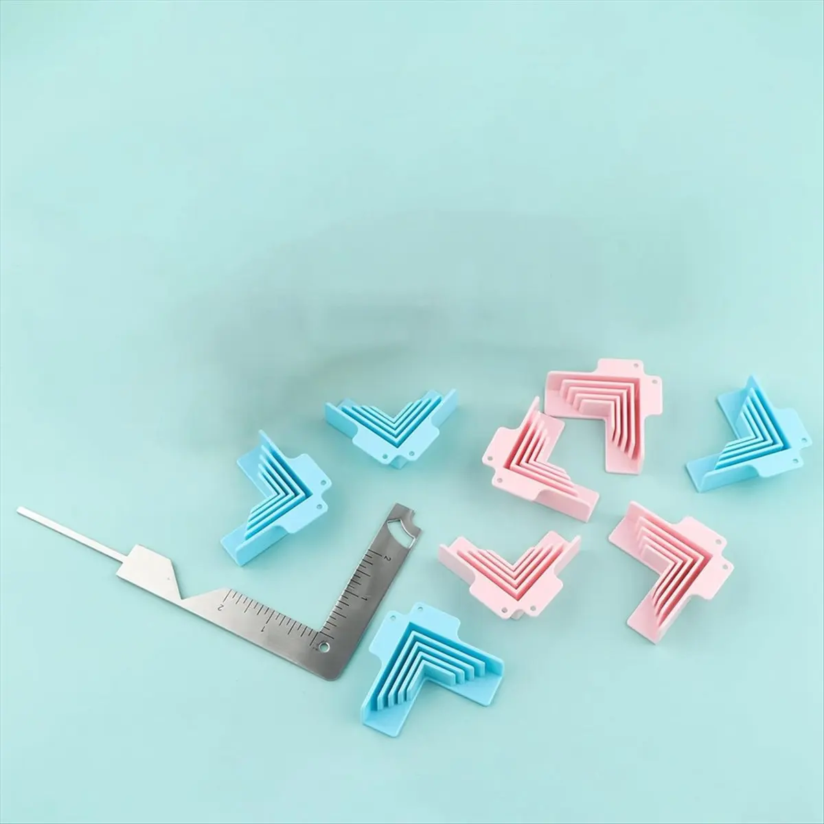 

COFA 7 PACK Corner Guides for Chipboard Boxes,with 5-in-1 Book Cover Guide Metal Bookbinding Cover Tool for Box Making Pink